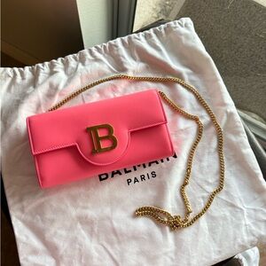 Balmain Vibrant Pink Clutch with Gold Chain